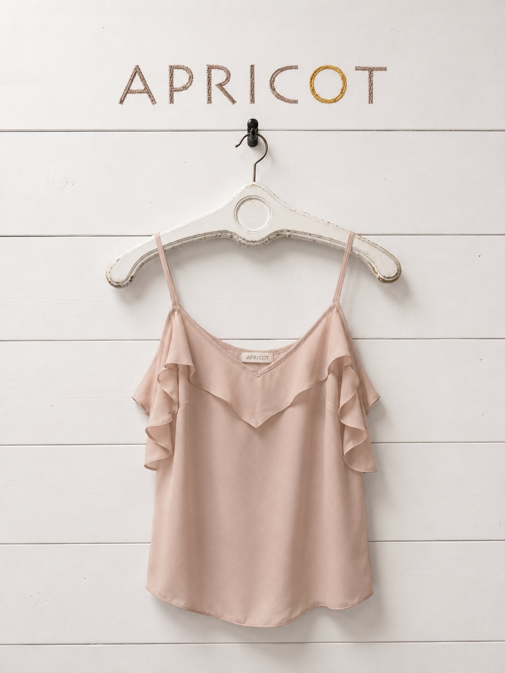 Apricot Ruffle Cold Shoulder Cami – Blush Pink – Size XS